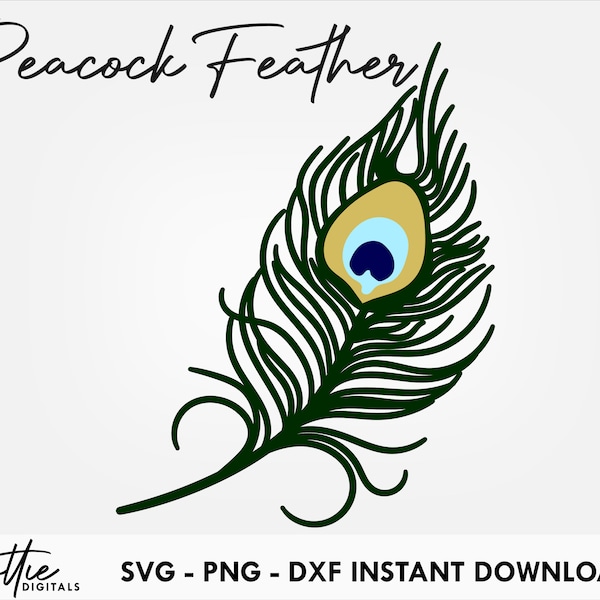 Peacock Feather SVG PNG DXF Exotic Bird Feathers Cutting File Instant Digital Download Circut Silhouette Craft File - Commercial Licence