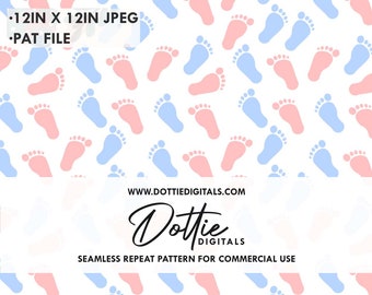 Baby Feet Seamless Ripeti Pattern JPG PAT File - Baby Shower Instant Download Digital Paper Digital Background - Sublimation Design