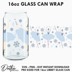 Snowflake Ballerina Glass Wrap SVG - Pretty Winter Ballet Dancer Libbey Beer Can 16oz Svg PNG DXF Cup Cutting File Digital Download