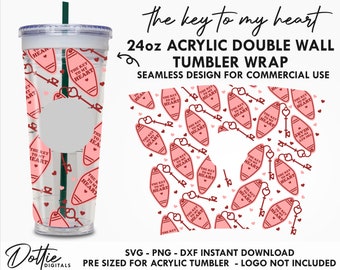 Key To My Heart Motel Key Sbux 24oz Acrylic Tumbler SVG PNG DXF Love Valentines Day Double Wall 24oz Venti Cup Snow Globe - Business Licence