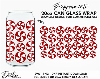 Glass SVG Peppermints 20oz  Can Christmas Wrap Svg PNG DXF Xmas  Cup Cutting File Instant Digital Download Beer Can