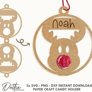 Personalisierte Rentier Spielerei Süßigkeiten Lollipop Halter SVG PNG Dxf - Weihnachten Schokoladenhalter Baumschmuck - Benutzerdefinierte Feiertage DIY Karte Handwerk