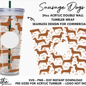 Wurst Hunde Sbux 24oz Dackel Acrylbecher SVG PNG DXF Double Wall 24oz Venti Cup Schneekugel Confetti Cup