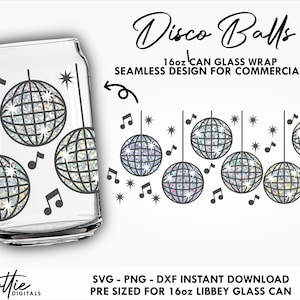Disco Balls Glass Wrap SVG Mirror Glitter Ball 16oz Can Svg PNG DXF Cup Music Cutting File Instant Digital Download