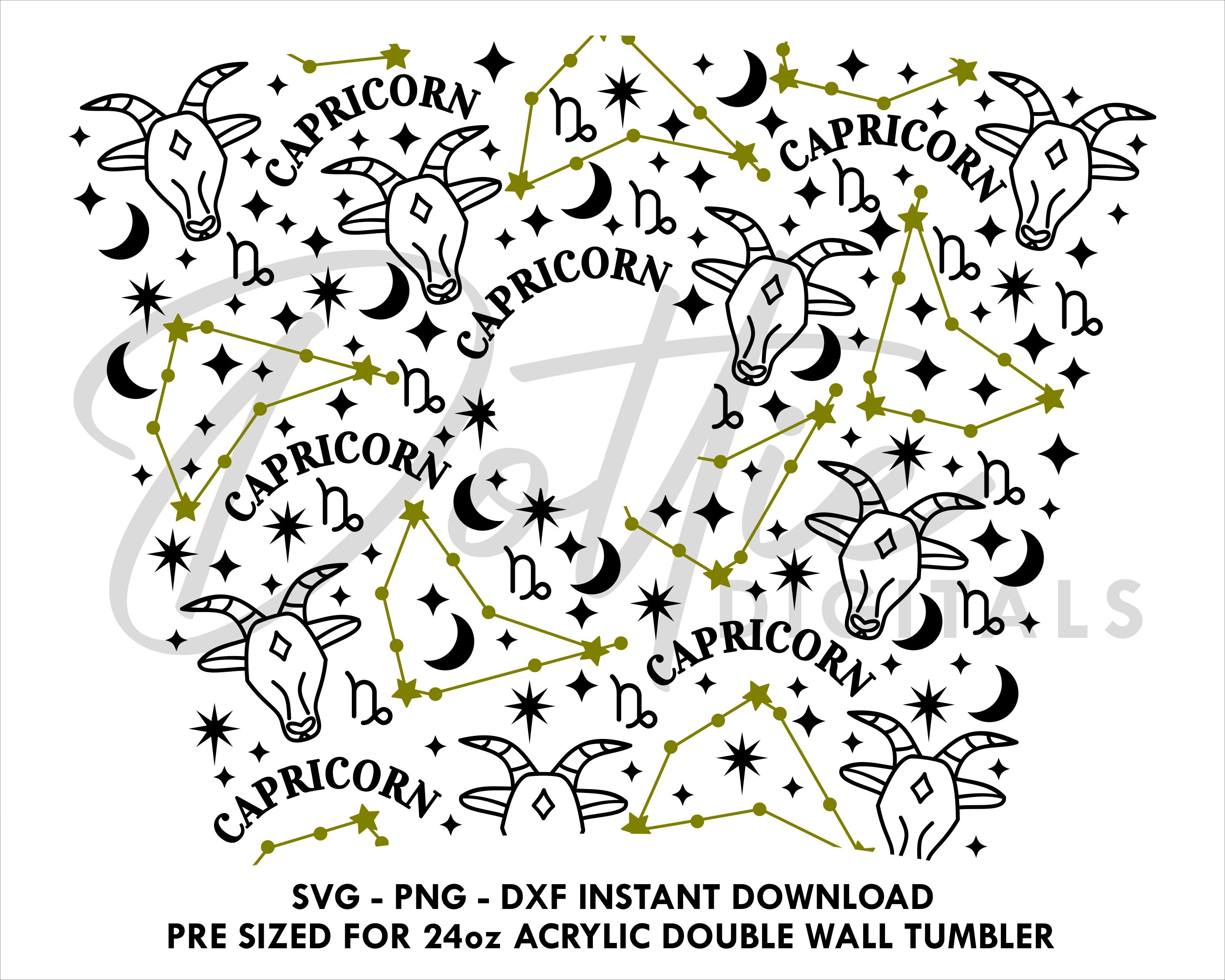 Capricorn Star Sign Sbux Double Wall Acrylic Tumbler SVG PNG DXF Goat Zodiac Symbol 24oz Venti Cup Snow Globe Confetti Cup Files