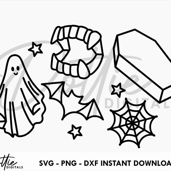 Spooky Set SVG PNG DXF Halloween Ghost Coffin Vampire Teeth Bat Cobweb Cutting File Design - Craft File With Business Commercial License