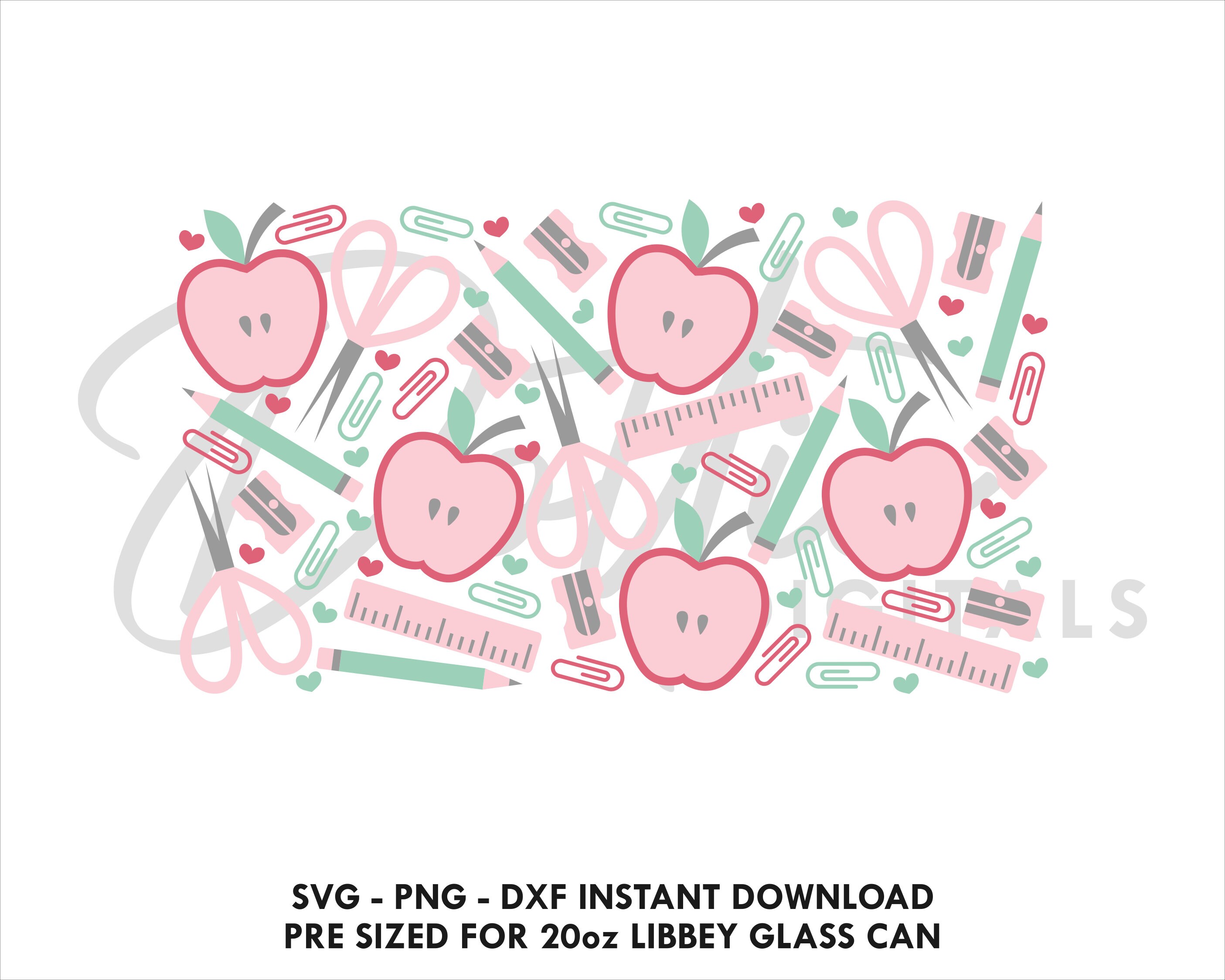 School Teacher 20 Oz Glass Can SVG Wrap - Back to School Pencil Case ...