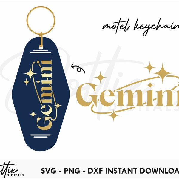 Gemini Motel Keychain SVG PNG DXF - Zodiac Hotel Keyring Design Svg, Star Sign Astrology Cutting File Design -  Sublimation Clip Art