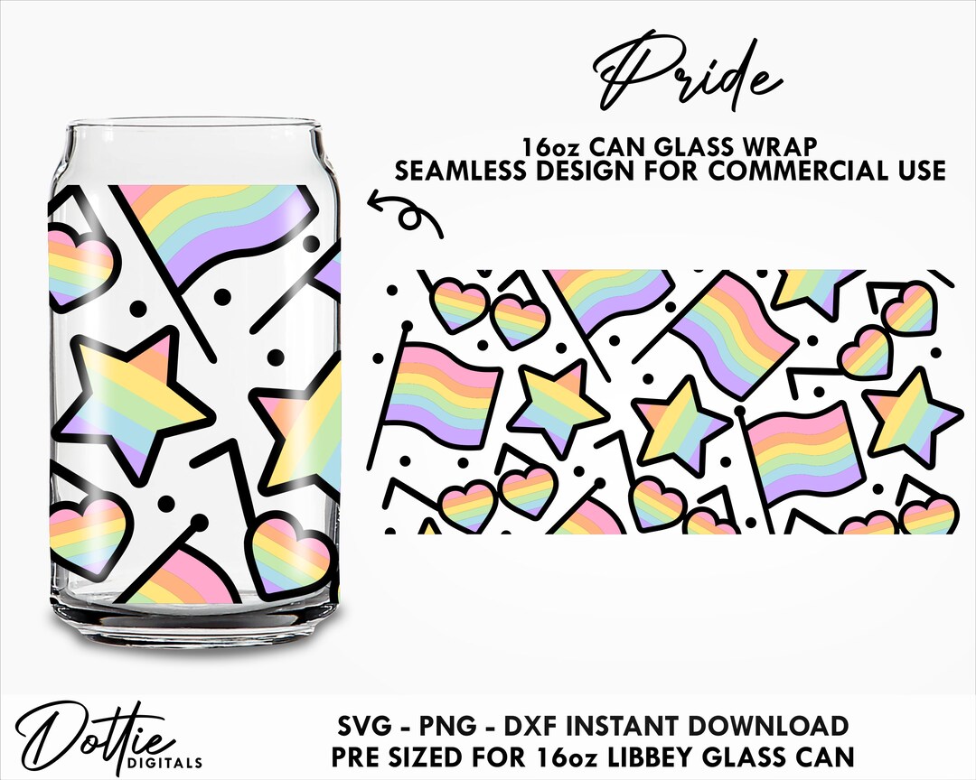 Rainbow Pride Flags Glass Wrap SVG Love Gay Pride 16oz Can Svg PNG DXF ...