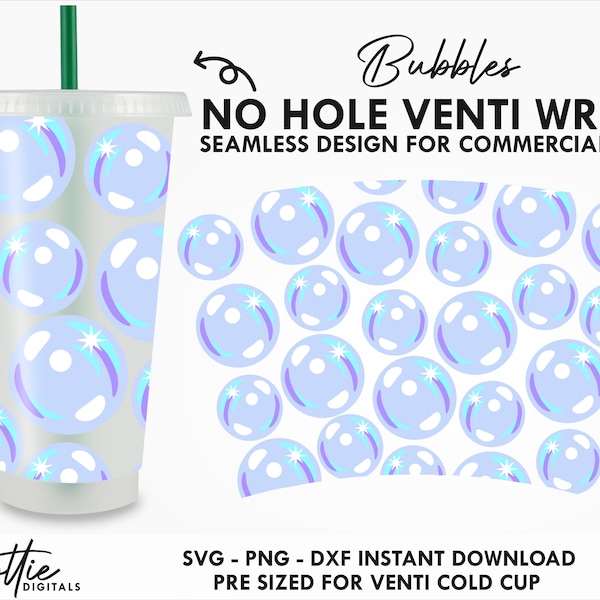 Bubbles 24oz Cold Cup No Hole SVG PNG Dxf - No Gap Soap Suds Bath Time Swimming Full Wrap Cutting File 24oz Venti Cup - Commercial License