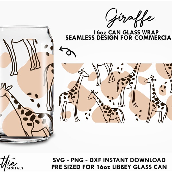 Abstract Giraffes  Glass Wrap SVG Line Drawing Jungle Animal 16oz  Can Svg PNG DXF  Cutting File Sub Digital Download