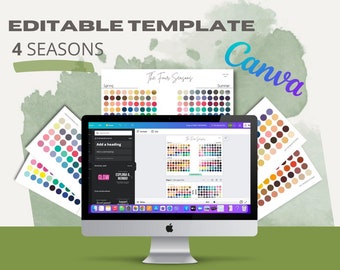 Seasonal Color Analysis Kit Canva Four Seasons Color Palette Template Spring Autumn Winter Summer Color Chart Color Wheel for Armocromia A4