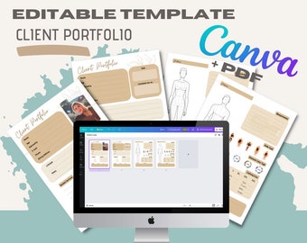 PORTEFEUILLE CLIENT - Modèle Canva modifiable PDF imprimable, suivi des paiements, kit de styliste pour petite entreprise Profil de la clientèle Dimensions du document