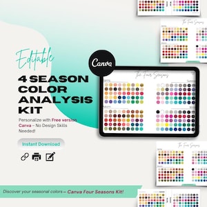 Kit di analisi del colore stagionale Canva Modello di tavolozza dei colori delle quattro stagioni Primavera Autunno Inverno Estate Ruota dei colori per armocromia A4