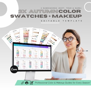 3 modèles de toile modifiables AUTOMNE pour recommandations de maquillage et palette de couleurs saisonnières, idéal pour les maquilleurs et stylistes Armocromia
