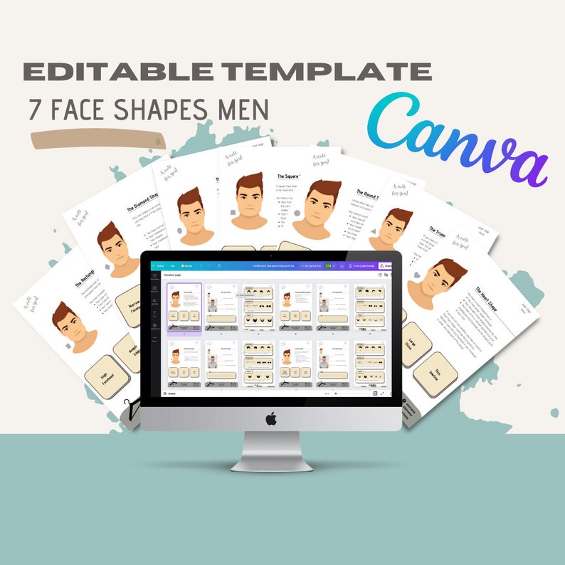 MEN FACE SHAPE Analysis Editable Face Shape Guide Canva Template for
