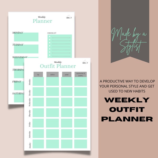 Weekly Outfit Planner Printable Sheet A4 PDF for traveling work everyday