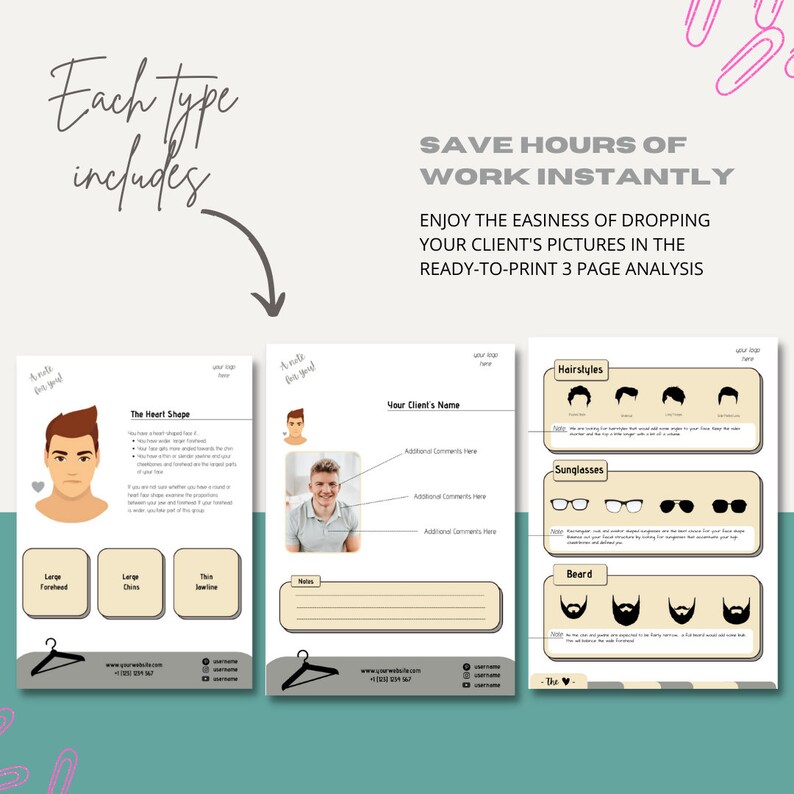 MEN FACE SHAPE Analysis Editable Face Shape Guide Canva Template for