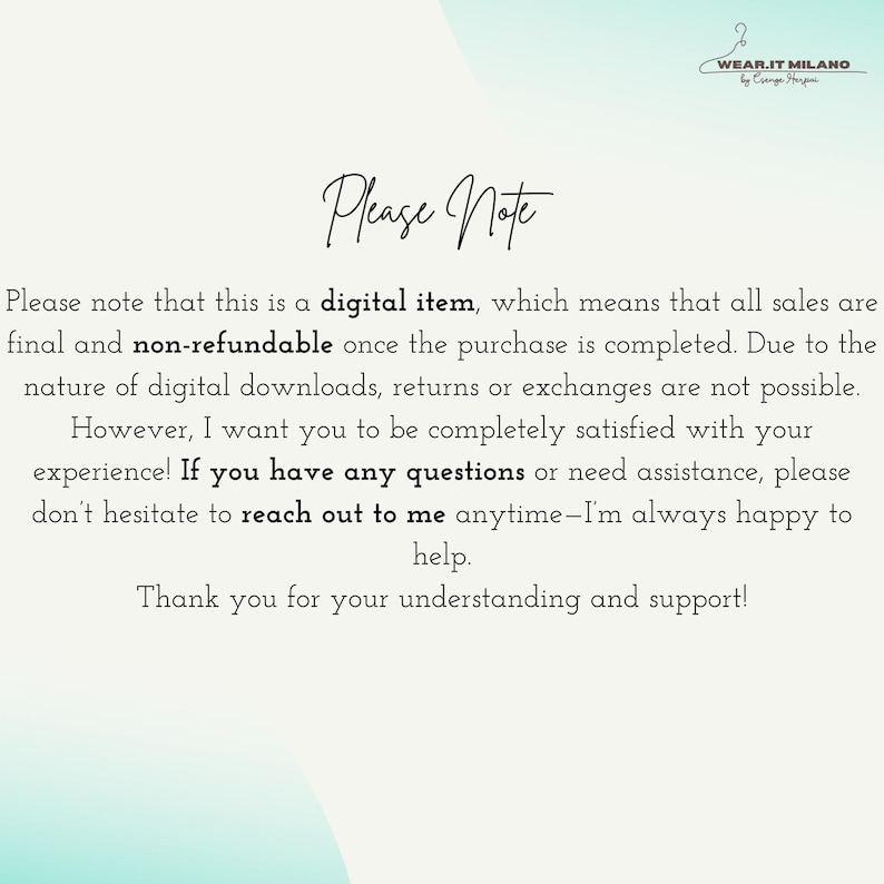 May include: Please Note: This is a digital item, which means that all sales are final and non-refundable once the purchase is completed. Due to the nature of digital downloads, returns or exchanges are not possible. However, I want you to be completely satisfied with your experience! If you have any questions or need assistance, please don't hesitate to reach out to me anytime - I'm always happy to help. Thank you for your understanding and support!