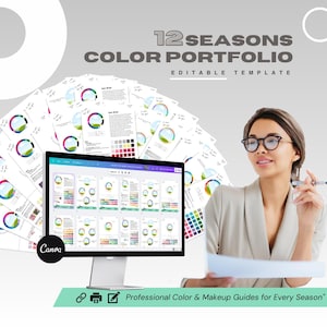 Modelli di analisi stagionale 12 mesi - Documento Canva modificabile per stilisti in formato Business As Download immediato Analisi del colore Armocromia