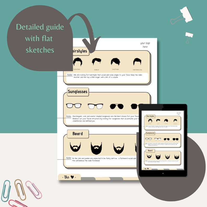 MEN FACE SHAPE Analysis Editable Face Shape Guide Canva Template for