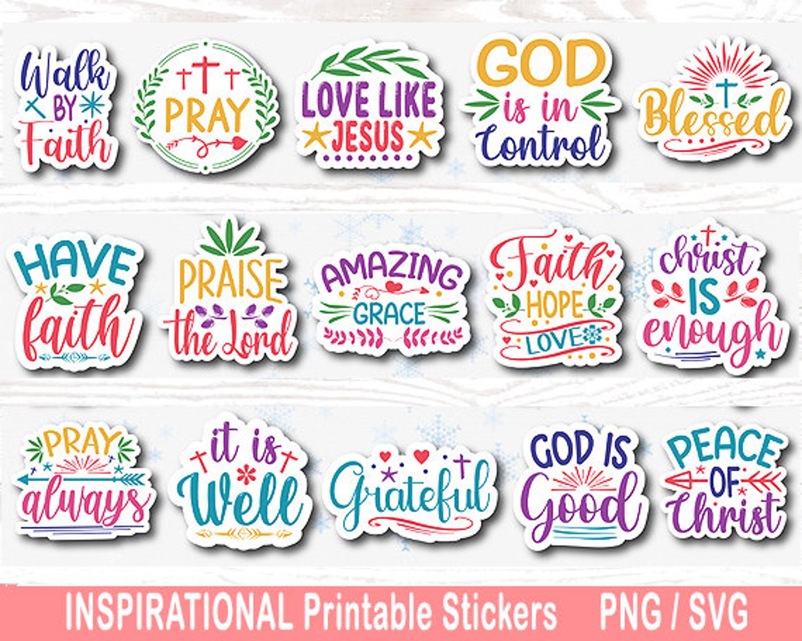 Bible Printable Stickers Bundle PNG Christian Stickers Etsy