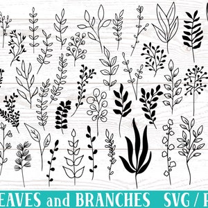 Imprimables, téléchargements immédiats, ensemble de feuilles Svg, feuilles dessinées à la main SVG, art mural imprimable, couper des fichiers, svg botanique, verdure Svg, Cricut