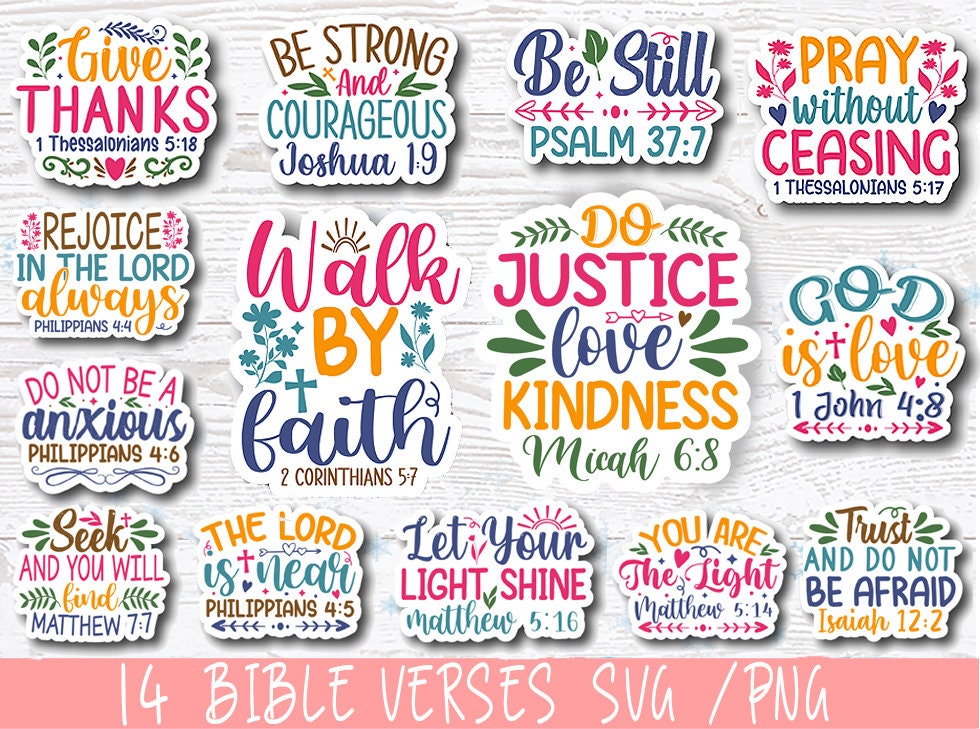 Bible Verses Svg, Bible Svg, Inspirational Sticker Bundle, PNG Stickers ...