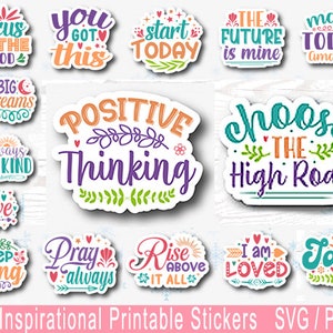 Pacote de adesivos inspiradores svg, Adesivos para planejadores, Cricut svg, adesivos png, Adesivos digitais Saúde mental svg, Adesivos imprimíveis