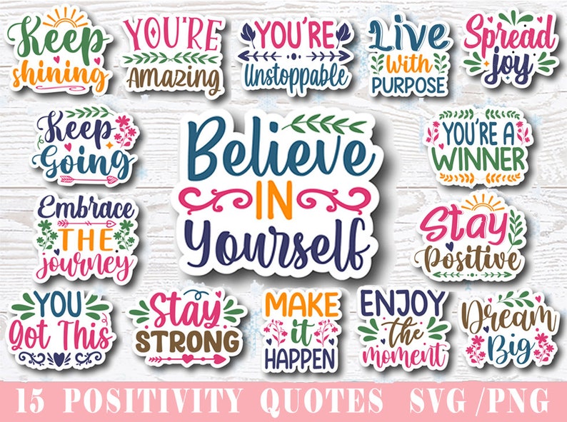 Inspirational svg, Digital stickers bundle, Mental Health png, Printable Stickers Bundle, Cricut svg, Sticker svg,Positivity stickers image 1