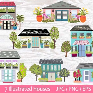 Printable Houses, Cute Houses, Instant Digital Download, Digital Art Prints, Home Sweet Home Clip Art, Houses Clip Art, House Illustrations