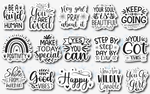 Motivational words on colorful stickers on white background. A