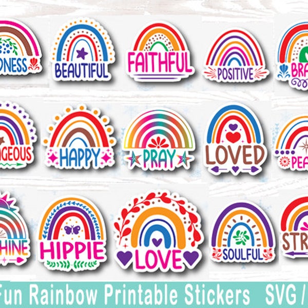 Rainbow svg, Inspirational stickers svg bundle,  Digital stickers bundle,Cricut svg,Positivity stickers,Mental Health svg,Printable Stickers