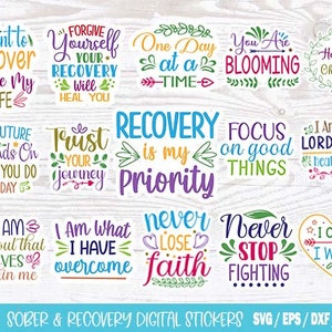 Digitale inspirierende Aufkleber Bundle, Erholung svg, Nüchternheit svg, starke Frau svg, Selbstliebe Aufkleber svg, psychische Gesundheit SVG, motivierende svg