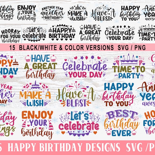 Happy Birthday svg Bundle, Happy Birthday png, Birthday Clipart, Happy Birthday Cake Topper svg, Birthday Cake svg, SVG Files for Cricut