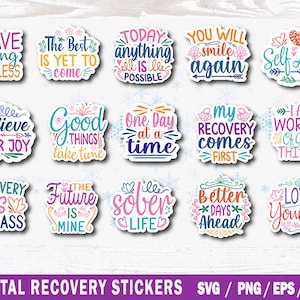 Digitale inspirierende Aufkleber Bundle, Nüchternheit svg, motivierende png, druckbare Aufkleber Bundle, Genesung Aufkleber, Aufkleber für psychische Gesundheit