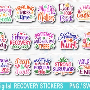 Erholung druckbare png, Erholung Aufkleber digital, Nüchternheit druckbare Aufkleber Bundle, Inspiration Aufkleber, Aufkleber für psychische Gesundheit