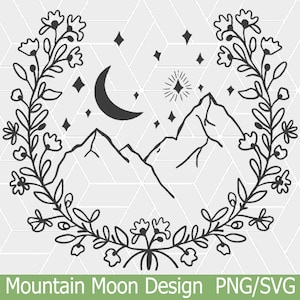 Mountain svg, Moon svg, Flowers svg, Digital Art, SVG,PNG, Instant Download, Cricut, Boho svg, Minimalist tshirt design
