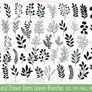 Bladeren Svg Bundel, Handgetekende Bladeren SVG, Printable Wall Art, Cut bestanden, Botanische svg, Greenery Svg, Leaf cut bestanden voor Cricut