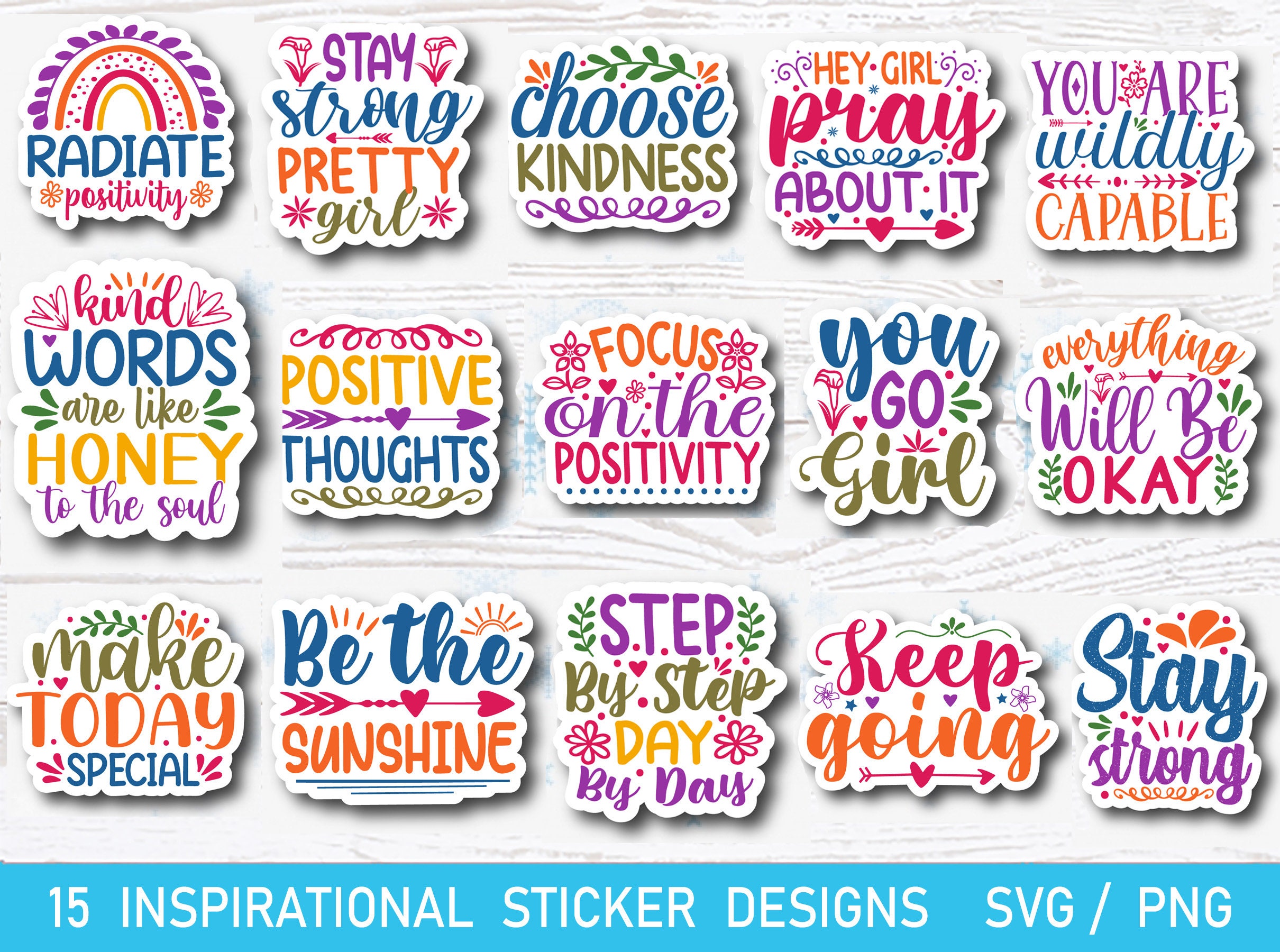 Inspirational Stickers Svg Bundle, Cricut Svg, Inspiring, Positivity  Stickers, Mental Health Stickers, Printable Stickers, for Planners 