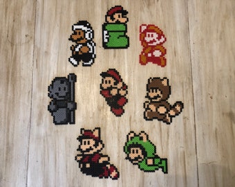 Super Mario Bros 3 Magnets | Mario Perler Bead | Pixel Sprites | Tanooki Mario | Racoon | Fire Flower | Boot | Frog | Collectibles | Art |