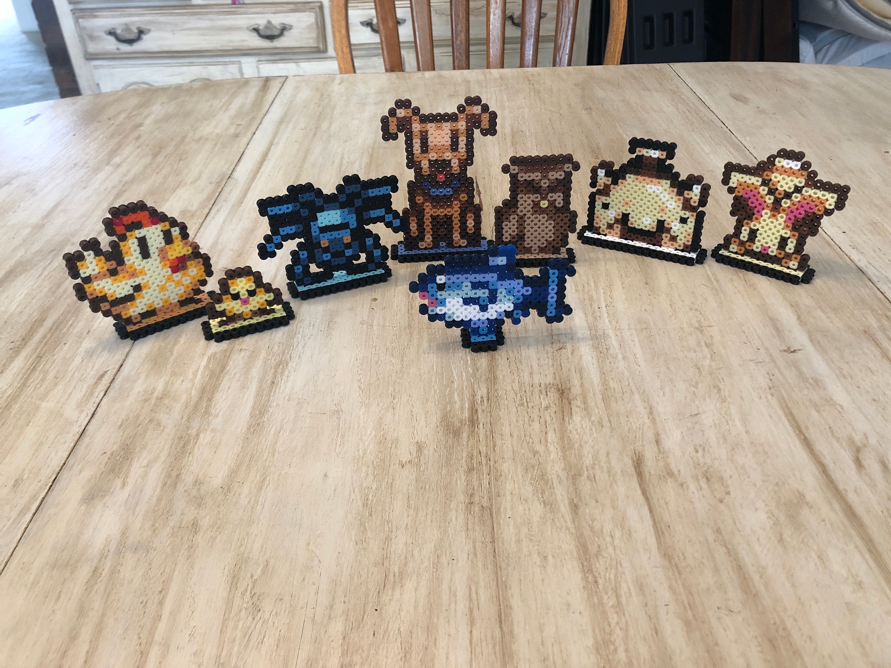 Stardew Valley Perler Bead Art | Standees | Magnets | Dog | Bunny | Blobfish | Tuna | Hen | Chick | Spider | Owl | Game Room Art