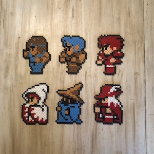 Final Fantasy Magnets | Perler Bead | NES | Pixel Art | Retro Game Collectibles | Wall Art | Warrior | Black Mage | White Mage | Fighter