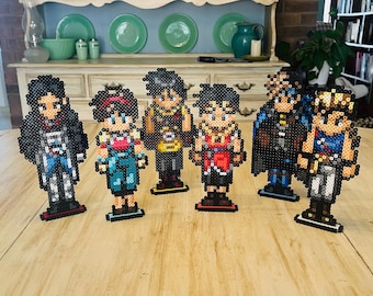 Suikoden II Perler Sprites | Stands | JRPG Magnets | Riou | Jowy | Nanami | Flik | Viktor | Shu | PS1 | Retro | Game Room Decor |