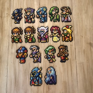 Final Fantasy IV Magnets | Main Cast | Cecil | Kain | Rydia | Battle Sprites | Perler Bead | Pixel Art | Retro Goodness | Game Room Decor