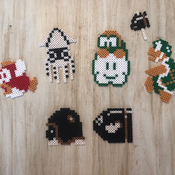 Super Mario Bros Magnets | Blooper | Cheep Cheep | Bullet Bill | Lakitu | Hammer Bro | Pixel Art | Collectibles | Retro Goodness