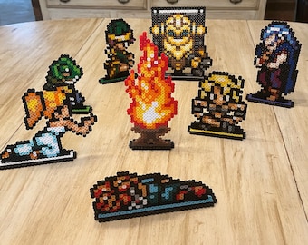 Chrono Trigger Campfire Stands | Magnets | Perler Sprites | Chrono Trigger | Chrono | Marle | Lucca | Robo | Magus | Frog | Ayla | SNES