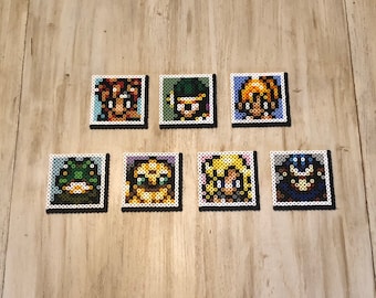 Chrono Trigger Menu Icon Magnets | Perler Sprites | Chrono | Marle | Lucca | Robo | Magus | Frog | Ayla | Pixel Art | SNES