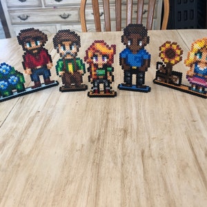 Stardew Valley Perler Bead Art | Standees | Magnets | Mayor Lewis | Leah | Willy | Haley | Demetrius | Flowers | Sunflowers | Game Room Art