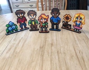Stardew Valley Perler Bead Art | Standees | Magnets | Mayor Lewis | Leah | Willy | Haley | Demetrius | Flowers | Sunflowers | Game Room Art